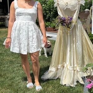 Selfie Leslie Cream Ruffled Pleated Mini Sundress